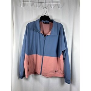 Under Armour Womens Loose Colorblock Windbreaker Jacket Blue Pink Large